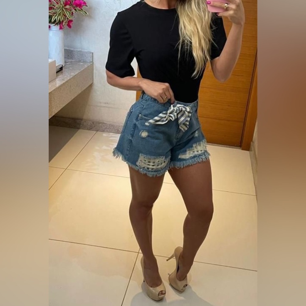Jean shorts with detail.